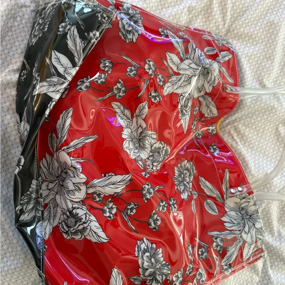Red Floral Clear Tote Bag